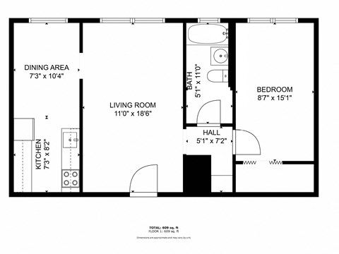 a floor plan of a small house with a bedroom and a living room